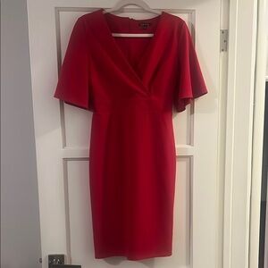 Sami & Jo Red V-Neck Flutter Sleeve Sheath Dress